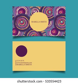 abstract business cards circles design-vector illustration. Style Ethnic, colourful texture print. EPS 10