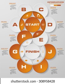 abstract business chart. 10 Steps diagram template/graphic or website layout. Vector. Step by step idea.