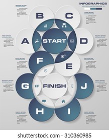 abstract business chart. 10 Steps diagram template/graphic or website layout. Vector. Step by step idea.