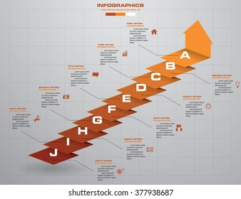 abstract business chart. 10 Steps diagram template/graphic or website layout. Vector. Step by step idea.