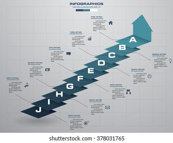 Abstract Business Chart. 10 Steps Diagram Template/graphic Or Website Layout. Vector. Step By Step Idea.