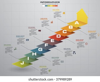 abstract business chart. 10 Steps diagram template/graphic or website layout. Vector. Step by step idea.