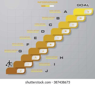 abstract business chart. 10 Steps diagram template/graphic or website layout. Vector. Step by step idea.