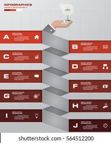 abstract business chart. 10 Steps diagram template with business man's hand holding light bulb. EPS10.