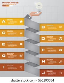 abstract business chart. 10 Steps diagram template with business man's hand holding light bulb. EPS10.