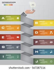 abstract business chart. 10 Steps diagram template with business man's hand holding light bulb. EPS10.