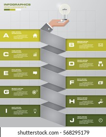 abstract business chart. 10 Steps diagram template with business man's hand holding light bulb. EPS10.