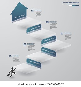 abstract business chart. 5 Steps diagram template/graphic or website layout. Vector. Step by step idea.
