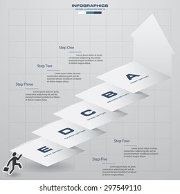 abstract business chart. 5 Steps diagram template/graphic or website layout. Vector. Step by step idea.