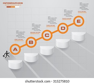abstract business chart. 5 Steps diagram template/graphic or website layout. Vector. Step by step idea.