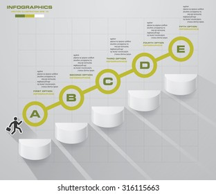 abstract business chart. 5 Steps diagram template/graphic or website layout. Vector. Step by step idea.
