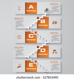 abstract business chart. 5 Steps from lower to upper steps. diagram template/graphic or website layout. Vector. Step by step idea.