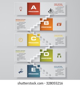 abstract business chart. 5 Steps from lower to upper steps. diagram template/graphic or website layout. Vector. Step by step idea.