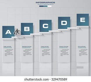 abstract business chart. 5 Steps from lower to upper steps. diagram template/graphic or website layout. Vector. Step by step idea.