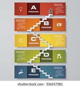 abstract business chart. 5 Steps from lower to upper steps. diagram template/graphic or website layout. Vector. Step by step idea.