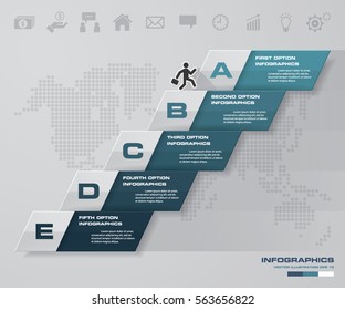 abstract business chart. 5 Steps diagram template. Step by step idea. EPS10.