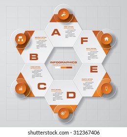 abstract business chart. 6 Steps diagram template/graphic or website layout. Vector. Step by step idea.