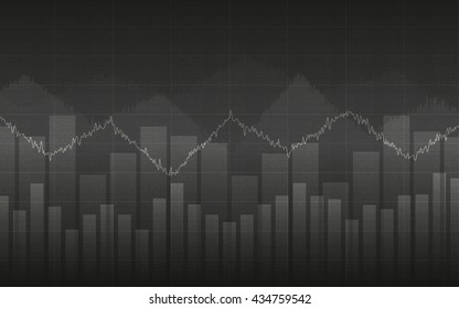 Abstract Business chart with line graph and bar chart in Sideways market on dark gray color background (vector)