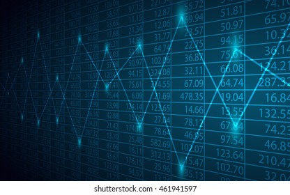 Abstract Business chart with line graph and stock numbers on blue color background (vector)