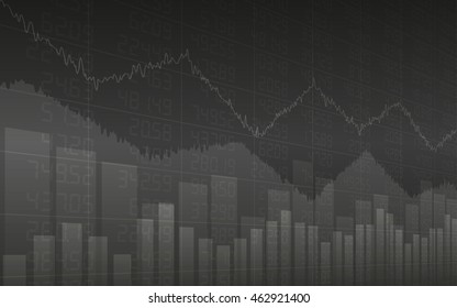 Abstract Business chart with line graph and bar chart in Sideways market on dark gray background (vector)