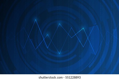 Abstract Business chart with line graph and numbers on dark blue color background (vector)