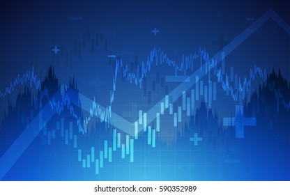 Abstract Business chart with line graph, bar chart and stock numbers in stock market on gradient blue color background (vector)