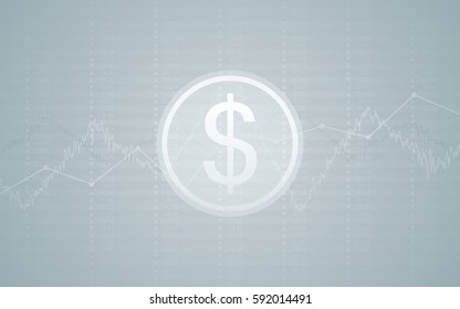 Abstract Business chart with line graph, dollar sign and numbers in stock market on gradient gray color background (vector)