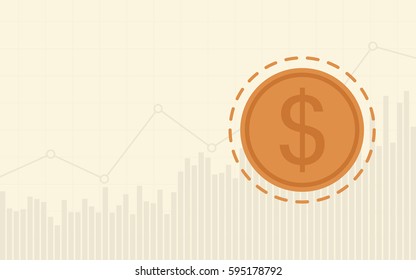 Abstract Business chart with line graph and dollar sign in yellow color background (vector)