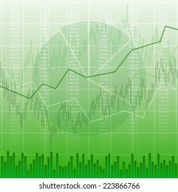 Abstract business chart with number and candlestick graph on green color background (vector)