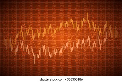 Abstract Business chart with trend line graph and stock numbers with bar chart on orange color background (vector)
