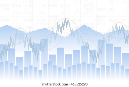 Abstract Business chart with trend line graph, bar chart and stock numbers in sideways market on white color background (vector)
