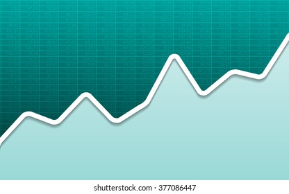 abstract Business chart with uptrend line graph and stock numbers in bull market on green color background (vector)