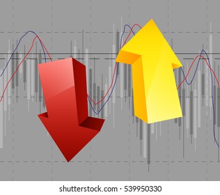 Abstract Business chart with uptrend line graph, bar chart and stock numbers in bull market with arrow up and down. Evaluation of investment risks. Vector financial markets background