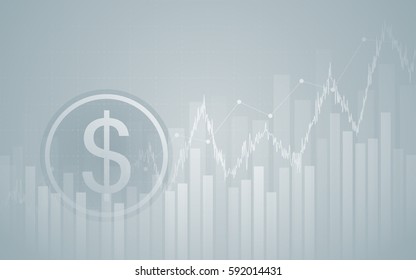 Abstract Business chart with uptrend line graph and dollar sign in stock market on gradient gray color background (vector)