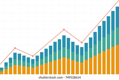 Abstract Business chart with uptrend line graph and arrows of stock market in flat icon design on white color background