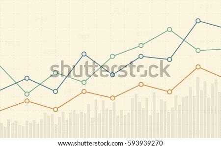 Abstract Business chart with uptrend line graph and number of stock market in flat icon design on yellow color background (vector)