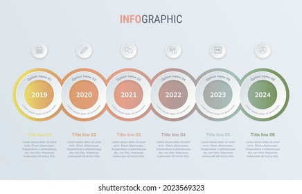 Abstract business circle infographic template in vintage colors with 6 steps. Colorful diagram, timeline and schedule isolated on light background.