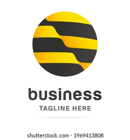 Abstract business circle logo company with wavy lines background yellow and black color.Design template network icon,brand sign,graphic identity symbol.Vector illustration.