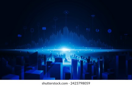 Abstract business city and technology reflection Hitech communication concept innovation background, vector design