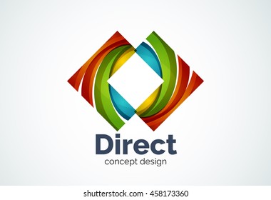 Abstract business company arrow logo template, direct concept - geometric minimal style, created with overlapping curve elements and waves. Corporate identity emblem