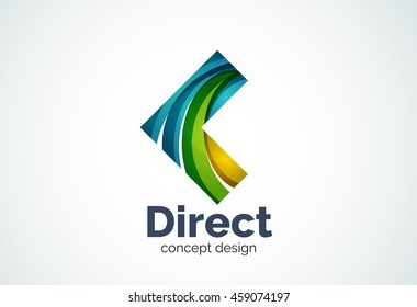 Abstract business company arrow logo template, direct concept - geometric minimal style, created with overlapping curve elements and waves. Corporate identity emblem