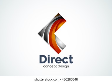 Abstract business company arrow logo template, direct concept - geometric minimal style, created with overlapping curve elements and waves. Corporate identity emblem