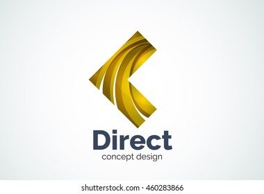 Abstract business company arrow logo template, direct concept - geometric minimal style, created with overlapping curve elements and waves. Corporate identity emblem