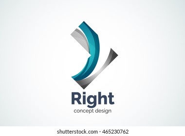 Abstract business company arrow logo template, direct concept - geometric minimal style, created with overlapping curve elements and waves. Corporate identity emblem