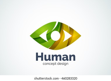 Abstract business company human eye logo template, sight or look concept - geometric minimal style, created with overlapping curve elements and waves. Corporate identity emblem