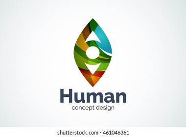 Abstract business company human eye logo template, sight or look concept - geometric minimal style, created with overlapping curve elements and waves. Corporate identity emblem