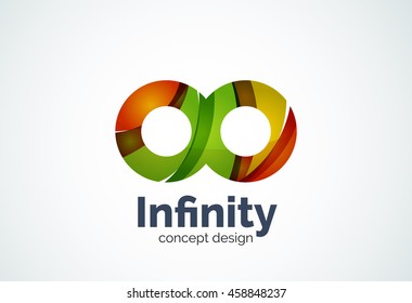 Abstract business company infinity logo template, loops concept - geometric minimal style, created with overlapping curve elements and waves. Corporate identity emblem