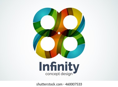 Abstract business company infinity logo template, loops concept - geometric minimal style, created with overlapping curve elements and waves. Corporate identity emblem
