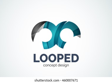 Abstract business company infinity logo template, loops concept - geometric minimal style, created with overlapping curve elements and waves. Corporate identity emblem