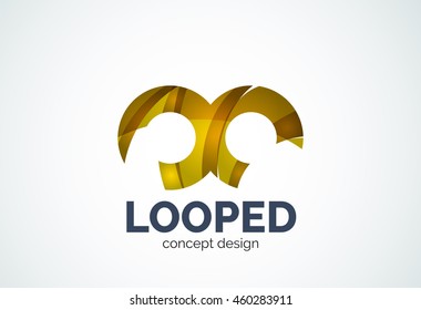 Abstract business company infinity logo template, loops concept - geometric minimal style, created with overlapping curve elements and waves. Corporate identity emblem